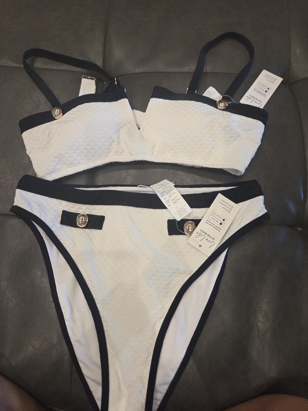 Cupshe White and Black Textured Bikini Set